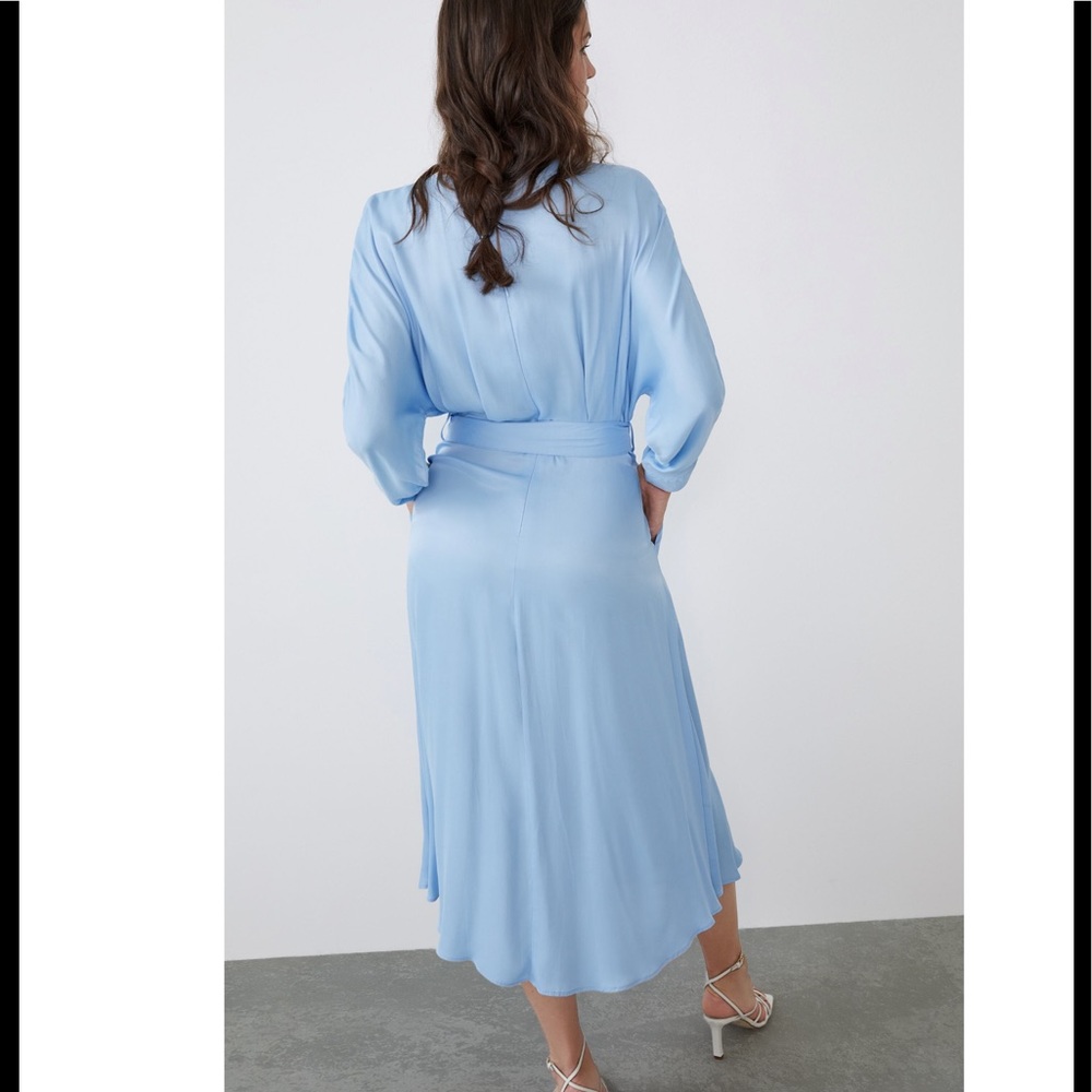 ZARA Baby Blue Belted Satin Effect Midi Dress - Picture 14 of 14